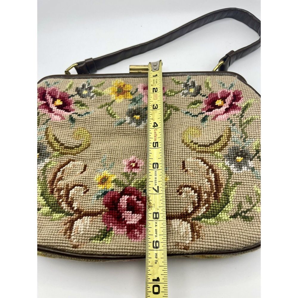 Vtg Petit Point Needlework Purse Handbag Floral Gold Clasp 50s60s - Picture 13 of 14